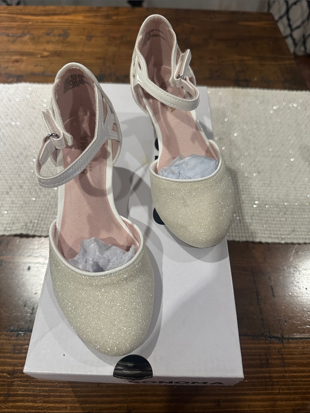 Girls' Glitter Ankle-Strap Dress Shoes in Ivory